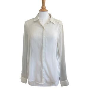 Abercrombie & Fitch Ivory / Cream Sheer Long Sleeve Button Down Blouse, S